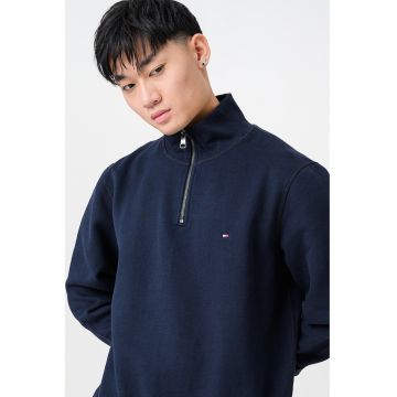 Bluza de trening din amestec de bumbac organic cu fermoar scurt - Bleumarin