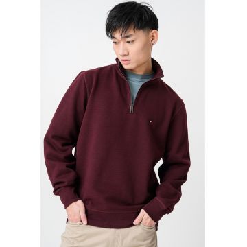 Bluza de trening din amestec de bumbac organic cu fermoar scurt - Violet pruna