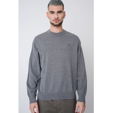 Bluza de trening din bumbac cu decolteu la baza gatului - Gri melange