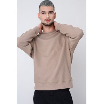 Bluza de trening texturata cu decolteu la baza gatului - Bej