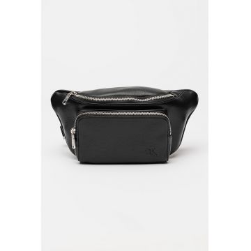 Borseta din piele ecologica cu buzunar frontal cu fermoar - Negru