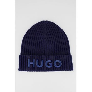 Caciula de lana virgina cu logo brodat - Bleumarin