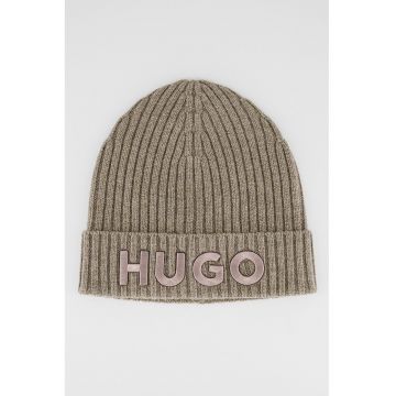 Caciula de lana virgina cu logo brodat - Gri