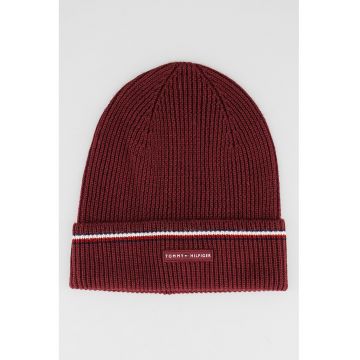 Caciula din amestec de lana cu aplicatie logo - Visiniu