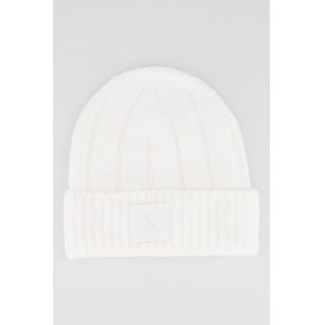 Caciula din amestec de lana cu model boucle si aplicatie monograma - Alb