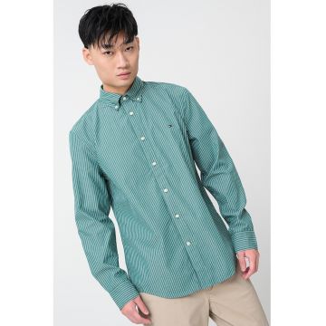 Camasa din bumbac cu maneci lungi si detaliu logo - Alb/Verde feriga