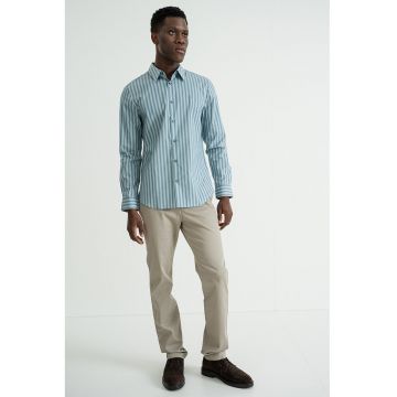 Camasa slim fit cu dungi - Albastru prafuit/Gri inchis