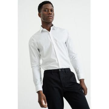 Camasa slim-fit cu mansete cu nasturi - Negru/Alb optic