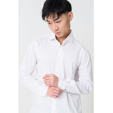 Camasa slim-fit din amestec de bumbac cu maneci lungi - Alb optic