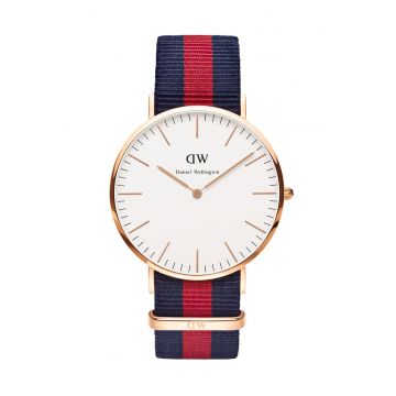 Ceas auriu rose cu curea in dungi 0