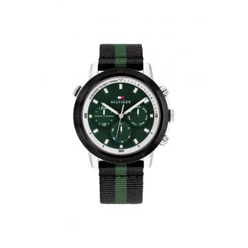 Ceas barbatesc  TROY 1792107 - negru - 46mm - curea textila verde - rezistent la apa 50m