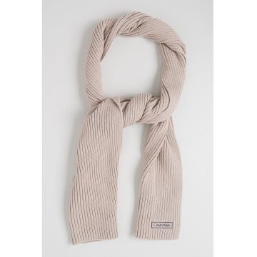 Fular striat cu aplicatie logo discreta - Bej