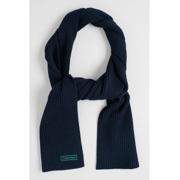 Fular striat cu aplicatie logo discreta - Verde/Bleumarin