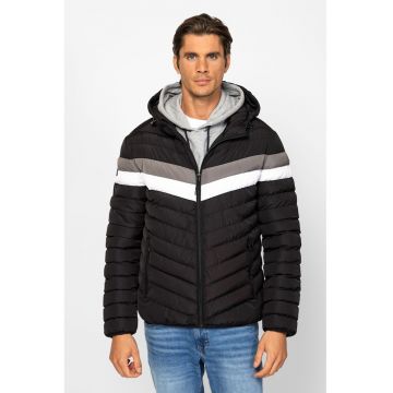 Geaca colorblock matlasata - Alb/Negru/Gri