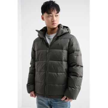 Geaca cu umplutura de puf - finisaj rezistent la apa si fermoar - Kaki inchis