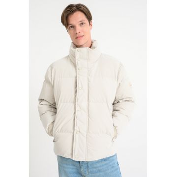 Geaca cu vatelina si guler inalt - Alb murdar