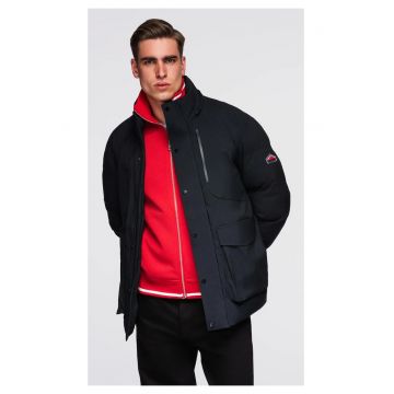 Geacă de iarnă cu glugă detașabilă din material impermeabil  OM-JAHP-0306 - Negru