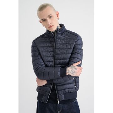 Geaca matlasata cu fermoar - Bleumarin