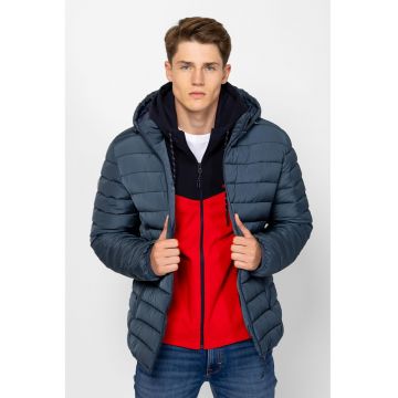 Geaca matlasata cu gluga - Albastru inchis