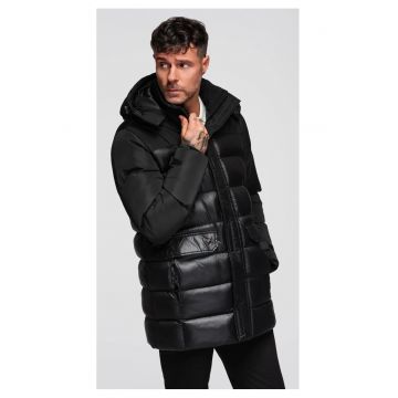 Geaca matlasata cu guler inalt si gluga  OM-JALJ-0266 - Negru