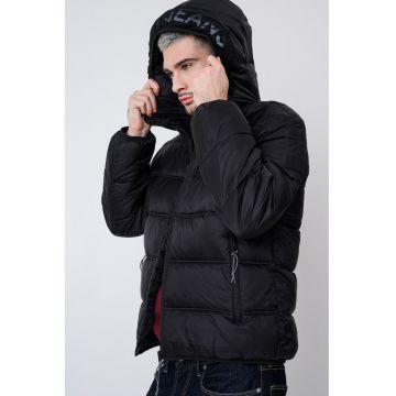 Geaca scurta matlasata cu gluga - Negru