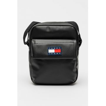 Geanta crossbody de piele ecologica cu logo - Negru