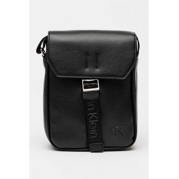 Geanta crossbody din piele ecologica cu clapa - Negru