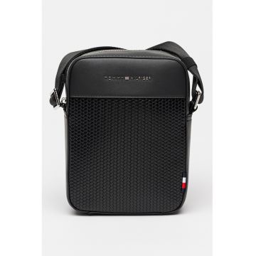 Geanta crossbody mica de piele ecologica cu logo - Negru