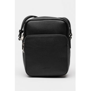 Geanta crossbody micro din piele ecologica cu buzunar frontal cu fermoar - Negru