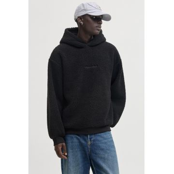 Hanorac cu blana sherpa si maneci cazute - Negru