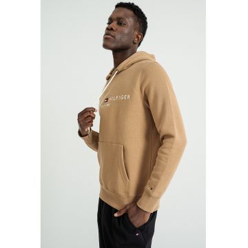 Hanorac cu buzunar kangaroo si logo - Caramel