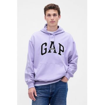 Hanorac cu buzunar kangaroo si logo - Negru/Lila