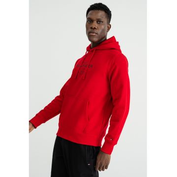 Hanorac cu buzunar kangaroo si logo - Rosu vermillion