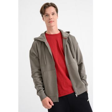 Hanorac cu buzunare oblice si fermoar - Gri