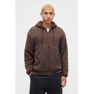Hanorac cu captuseala din plus - logo si fermoar - Maro inchis