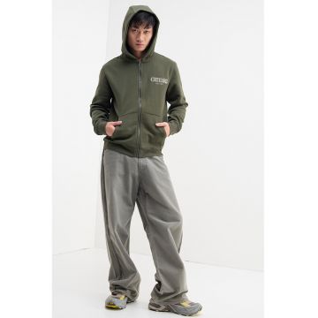 Hanorac cu fermoar si logo brodat pe piept - Kaki inchis