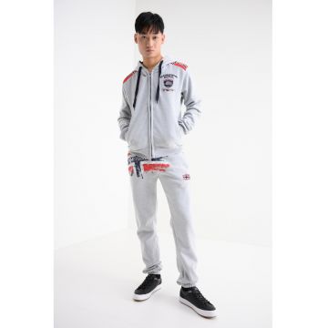 Hanorac cu fermoar si logo Finion - Gri melange/Rosu vermillion