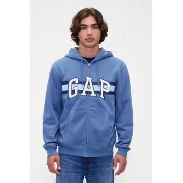 Hanorac cu imprimeu logo si fermoar - Albastru inchis