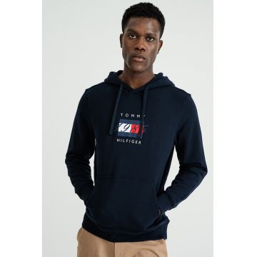 Hanorac cu imprimeu logo - snur si buzunar kangaroo - Albastru ultramarin