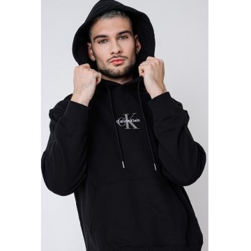 Hanorac cu logo si buzunar kangaroo - Negru