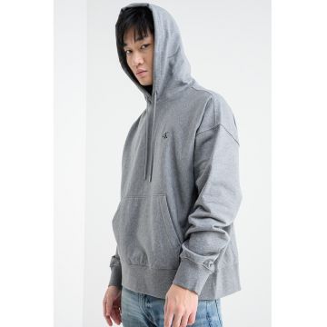 Hanorac cu snur de ajustare si buzunar kangaroo - Gri inchis melange