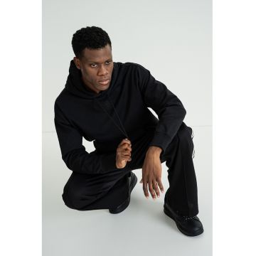 Hanorac din amestec de bumbac cu buzunar kangaroo - Negru