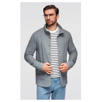 Hanorac elegant cu nasturi si guler inalt  OM-SSZP-0240 - Gri melange