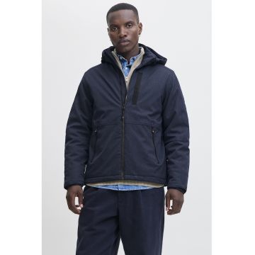 Jacheta cu buzunare cu fermoar si gluga - Bleumarin