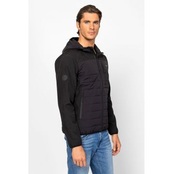 Jacheta cu buzunare cu fermoar si gluga - Negru