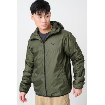 Jacheta cu buzunare laterale si gluga - Kaki inchis