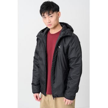 Jacheta cu buzunare laterale si gluga - Negru