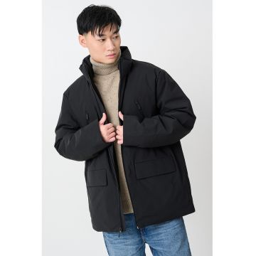 Jacheta cu fermoar si guler inalt - Negru stins