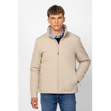 Jacheta cu fermoar si guler scurt - Bej