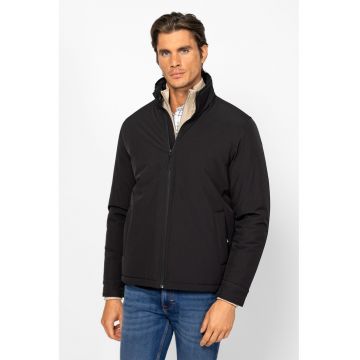 Jacheta cu fermoar si guler scurt - Negru